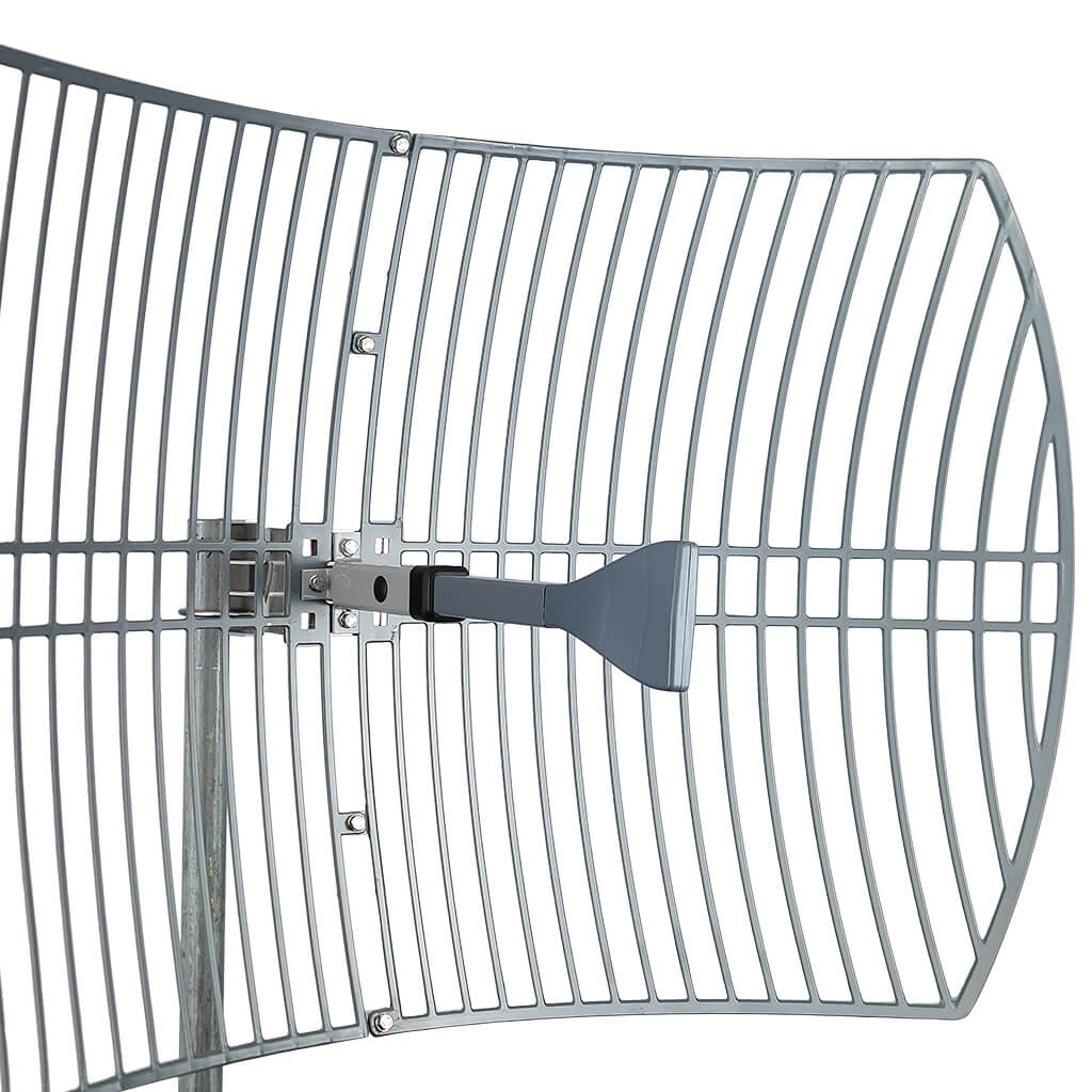 Close up of feed horn on Wifi Grid Antenna