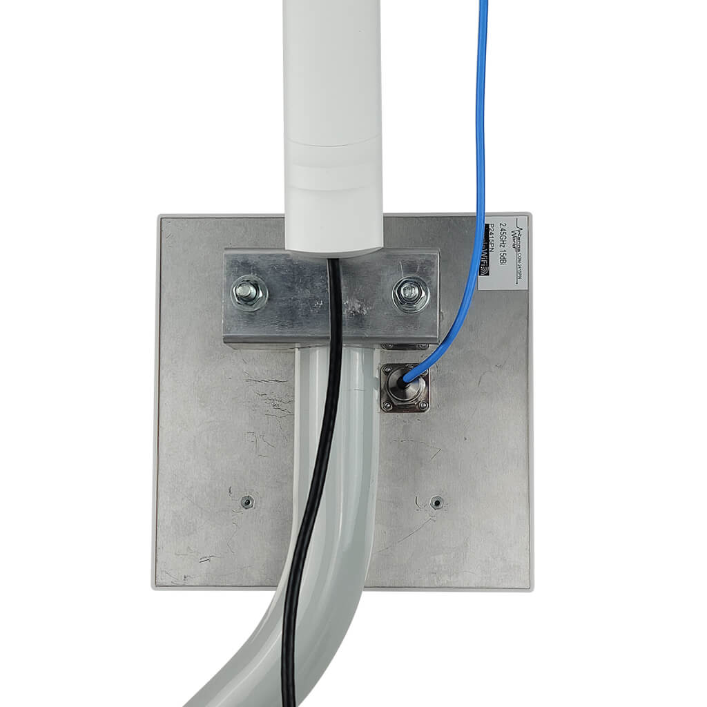 close up of the cable connected to the panel antenna