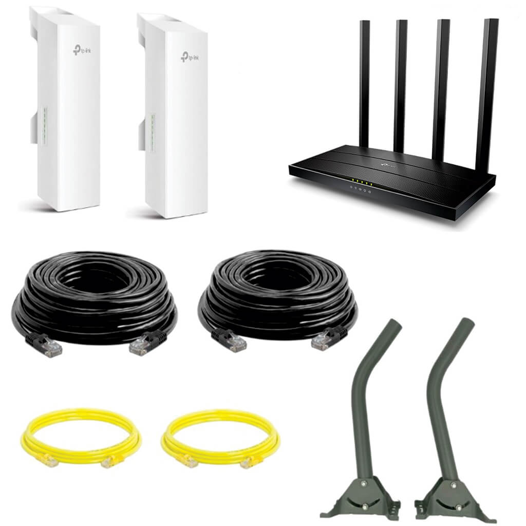 Simple Wifi Bridge Solution with Router, Ethernet Cables and Mounting Poles