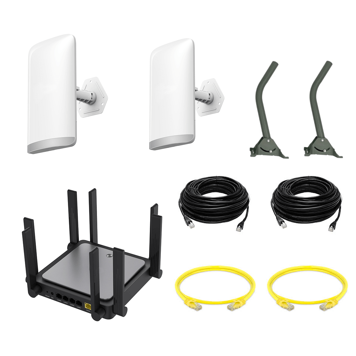 Simple Wifi Bridge Solution with Router, Ethernet Cables and Mounting Poles