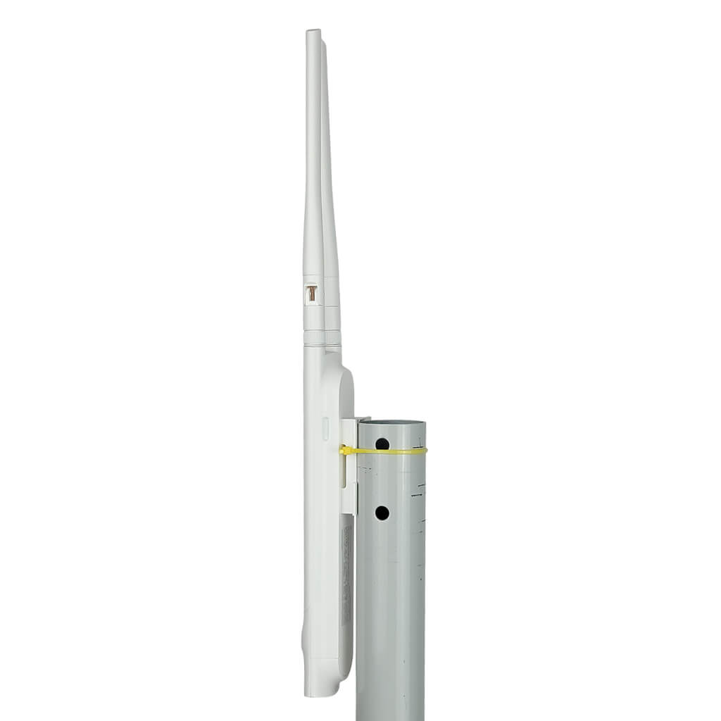 side of WiFi extender mounted to Pipe